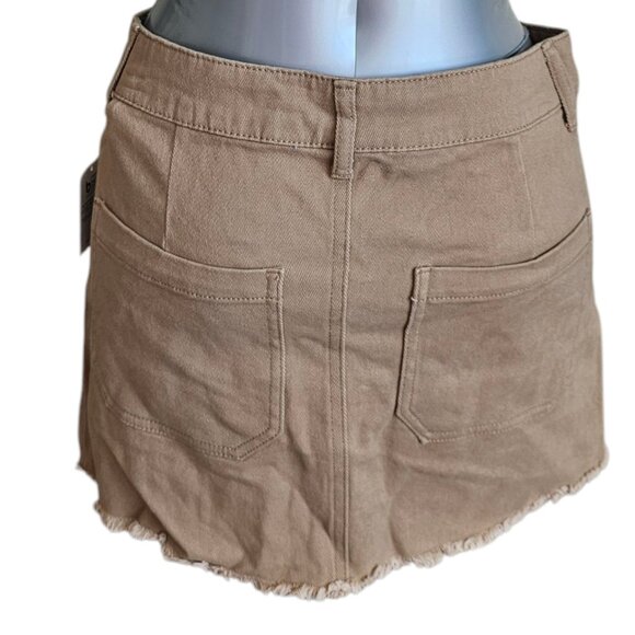 New! No Boundaries Khaki Cargo Mini Skirt – Frayed Hem Size S - Picture 4 of 7